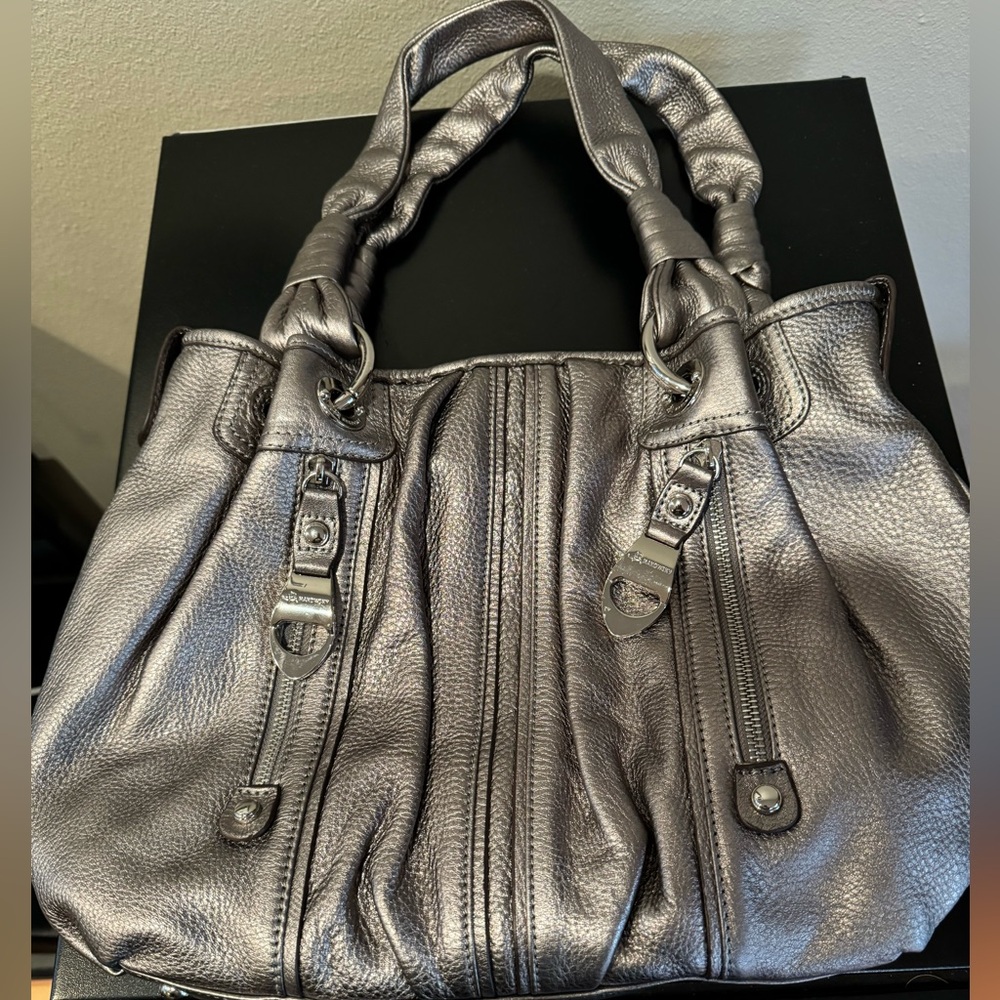 B Makowsky silver leather handbag